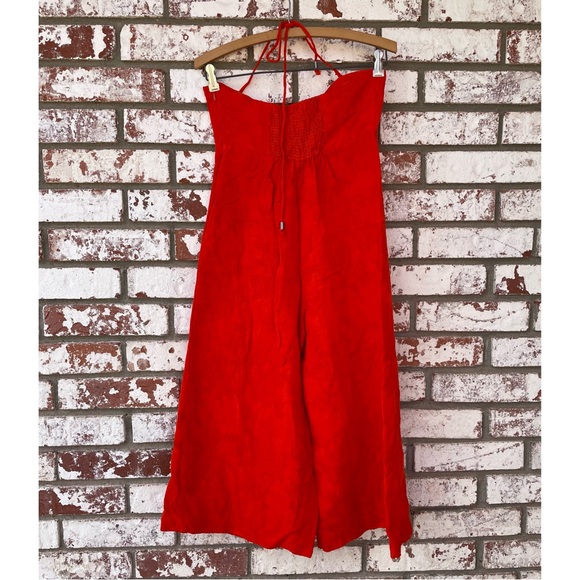 🦞3/$30🦞 Elevenses | Anthro Bright Orange Tropical Embroidered Petite Jumpsuit - Picture 3 of 10